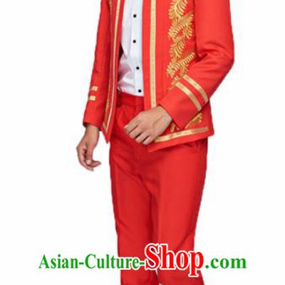 Traditional England Prince Red Costumes European Court Wedding Clothing for Men