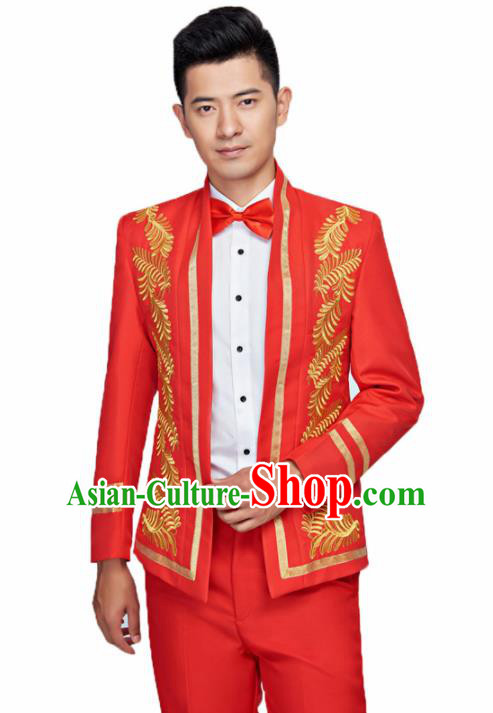 Traditional England Prince Red Costumes European Court Wedding Clothing for Men
