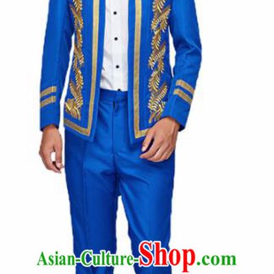 Traditional England Prince Royalblue Costumes European Court Wedding Clothing for Men