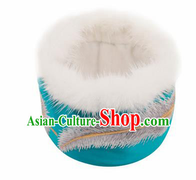 Traditional Chinese Ancient Termofor Cover Embroidered Blue Brocade Bag