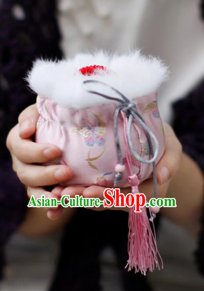 Traditional Chinese Ancient Termofor Cover Embroidered Butterfly Pink Brocade Bag Traditional Chinese Ancient Termofor Cover Embroidered Butterfly Pink Brocade Bag