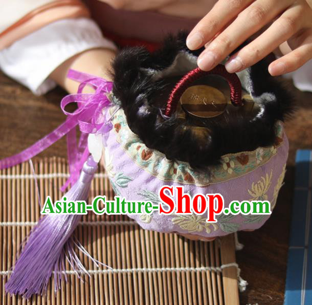 Traditional Chinese Ancient Termofor Cover Embroidered Chrysanthemum Purple Brocade Bag Traditional Chinese Ancient Termofor Cover Embroidered Chrysanthemum Purple Brocade Bag