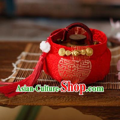 Traditional Chinese Ancient Termofor Cover Embroidered Red Brocade Bag