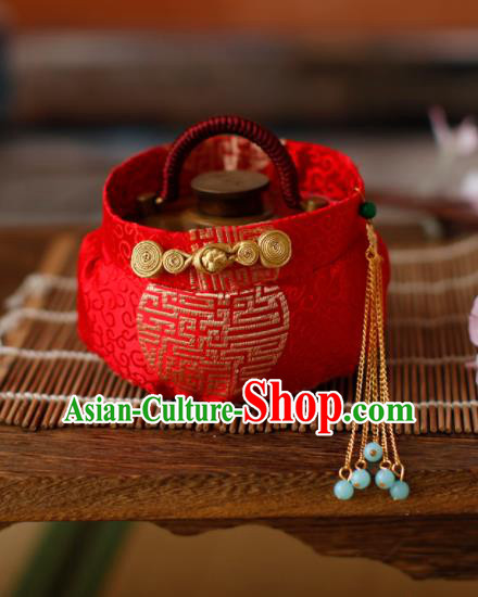 Traditional Chinese Ancient Termofor Cover Embroidered Red Brocade Bag Traditional Chinese Ancient Termofor Cover Embroidered Red Brocade Bag