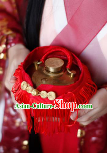 Traditional Chinese Ancient Termofor Cover Embroidered Red Tassel Brocade Bag Traditional Chinese Ancient Termofor Cover Embroidered Red Tassel Brocade Bag