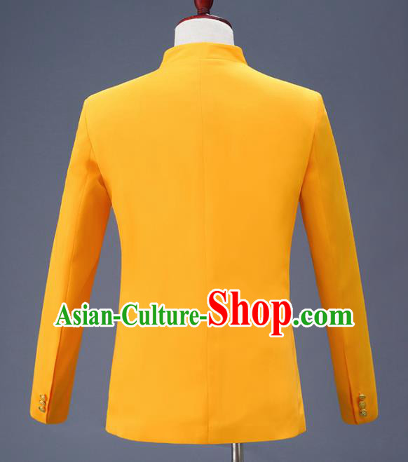Traditional Chinese Tang Suit Costumes Embroidered Dragon Yellow Overcoat for Men Traditional Chinese Tang Suit Costumes Embroidered Dragon Yellow Overcoat for Men