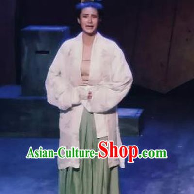 Chinese Drama Huating Song of Song Dynasty Court Lady Dress Stage Performance Dance Costume and Headpiece for Women