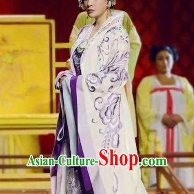 The Empress of China Ancient Tang Dynasty Court Queen White Dress Stage Performance Dance Costume and Headpiece for Women