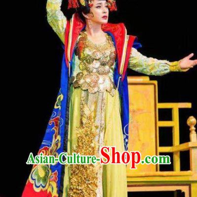 The Empress of China Ancient Tang Dynasty Queen Yellow Dress Stage Performance Dance Costume and Headpiece for Women