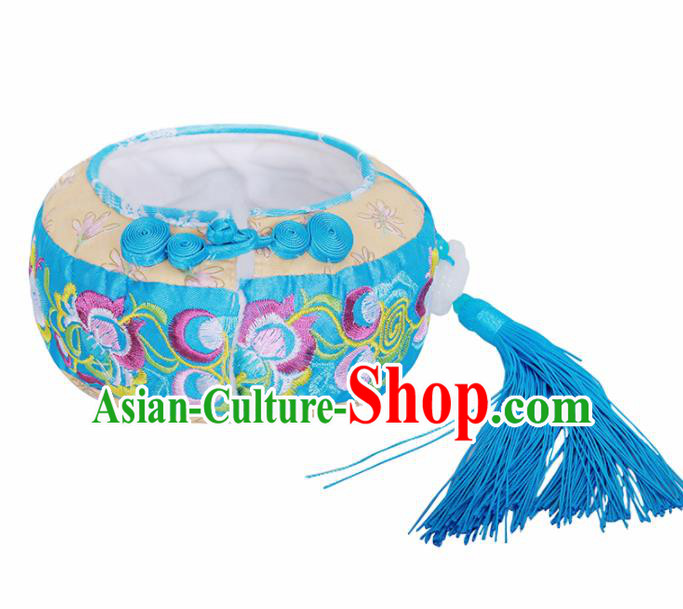 Traditional Chinese Ancient Termofor Cover Embroidered Blue Brocade Bag Traditional Chinese Ancient Termofor Cover Embroidered Blue Brocade Bag