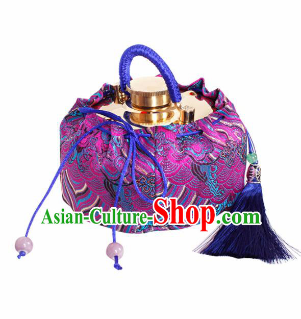 Traditional Chinese Ancient Termofor Cover Wave Pattern Purple Brocade Bag Traditional Chinese Ancient Termofor Cover Wave Pattern Purple Brocade Bag