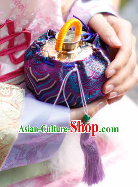 Traditional Chinese Ancient Termofor Cover Wave Pattern Purple Brocade Bag Traditional Chinese Ancient Termofor Cover Wave Pattern Purple Brocade Bag