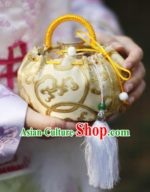 Traditional Chinese Ancient Termofor Cover Embroidered Pattern Light Golden Brocade Bag Traditional Chinese Ancient Termofor Cover Embroidered Pattern Light Golden Brocade Bag