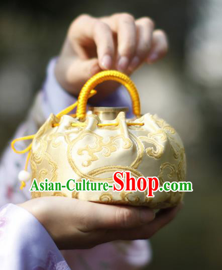 Traditional Chinese Ancient Termofor Cover Embroidered Pattern Light Golden Brocade Bag Traditional Chinese Ancient Termofor Cover Embroidered Pattern Light Golden Brocade Bag