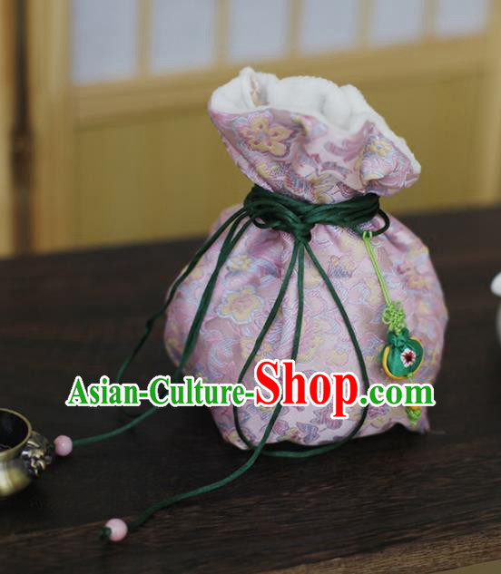 Traditional Chinese Ancient Termofor Cover Embroidered Pattern Pink Brocade Bag Traditional Chinese Ancient Termofor Cover Embroidered Pattern Pink Brocade Bag