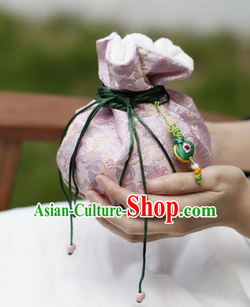 Traditional Chinese Ancient Termofor Cover Embroidered Pattern Pink Brocade Bag Traditional Chinese Ancient Termofor Cover Embroidered Pattern Pink Brocade Bag