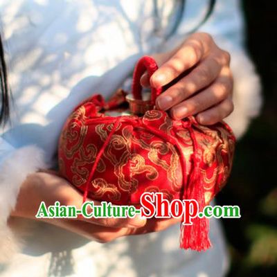 Traditional Chinese Ancient Termofor Cover Embroidered Pattern Red Brocade Bag