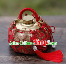 Traditional Chinese Ancient Termofor Cover Embroidered Pattern Red Brocade Bag Traditional Chinese Ancient Termofor Cover Embroidered Pattern Red Brocade Bag