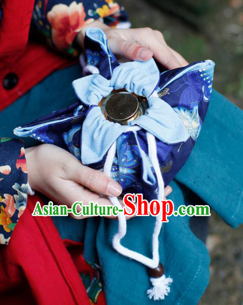Traditional Chinese Ancient Termofor Cover Butterfly Pattern Royalblue Cloth Bag Traditional Chinese Ancient Termofor Cover Butterfly Pattern Royalblue Cloth Bag