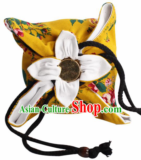 Traditional Chinese Ancient Termofor Cover Classical Flowers Pattern Yellow Cloth Bag Traditional Chinese Ancient Termofor Cover Classical Flowers Pattern Yellow Cloth Bag