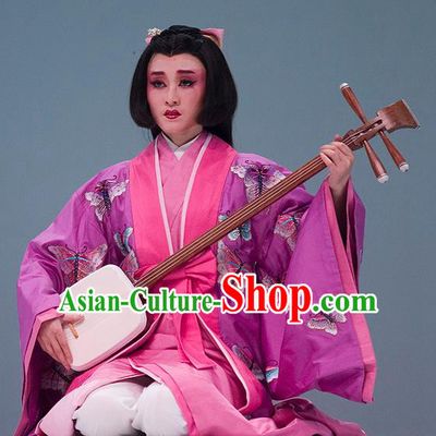 The Legend of Chunqin Shaoxing Opera Japan Geisha Embroidered Butterfly Purple Kimono Dress Stage Performance Costume and Headpiece for Women