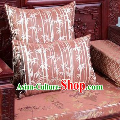 Traditional Chinese Pillowslip Classical Bamboo Pattern Brown Brocade Cover Two Pieces Complete Set Home Decoration Accessories
