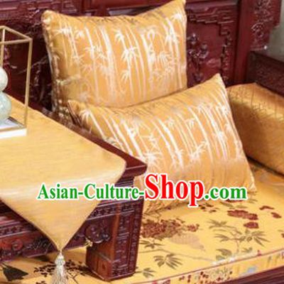 Traditional Chinese Pillowslip Classical Bamboo Pattern Yellow Brocade Cover Two Pieces Complete Set Home Decoration Accessories