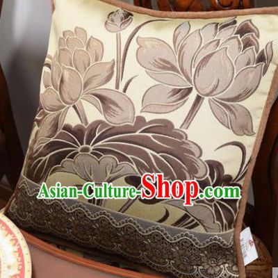 Traditional Chinese Pillowslip Classical Brown Lotus Pattern Brocade Cover Home Decoration Accessories