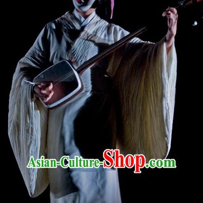 The Legend of Chunqin Shaoxing Opera Japan Kabuki White Kimono Dress Stage Performance Costume and Headpiece for Women