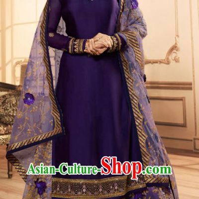 Asian India Traditional Lehenga Choli Costumes Indian Bollywood Embroidered Purple Skirt and Blouse for Women