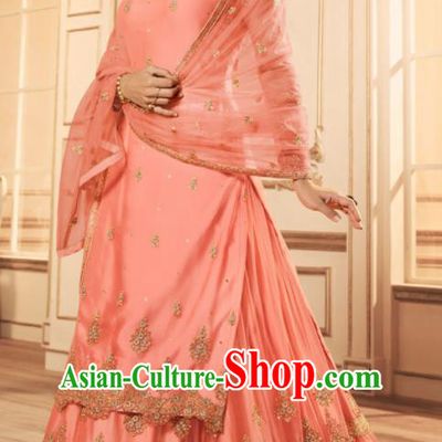 Asian India Traditional Lehenga Choli Costumes Indian Bollywood Embroidered Pink Skirt and Blouse for Women