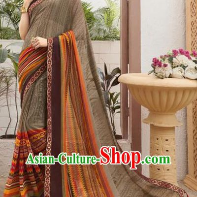 Asian Indian Bollywood Grey Saree Dress India Traditional Costumes for Women
