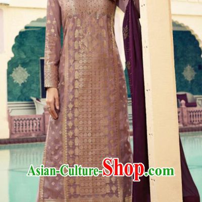 Asian Indian Punjabis Embroidered Light Purple Blouse and Pants India Traditional Lehenga Choli Costumes Complete Set for Women
