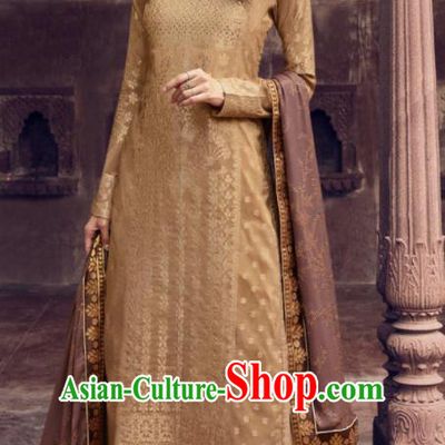 Asian Indian Punjabis Embroidered Khaki Blouse and Pants India Traditional Lehenga Choli Costumes Complete Set for Women