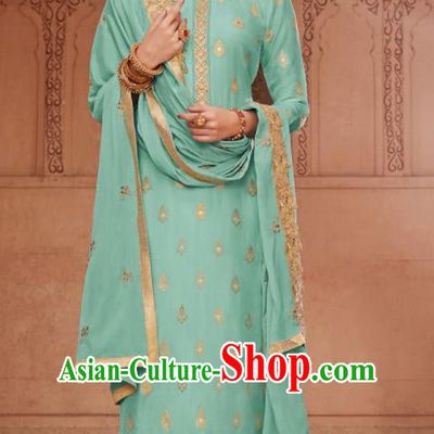 Asian Indian Punjabis Bride Light Green Blouse and Pants India Traditional Lehenga Choli Costumes Complete Set for Women