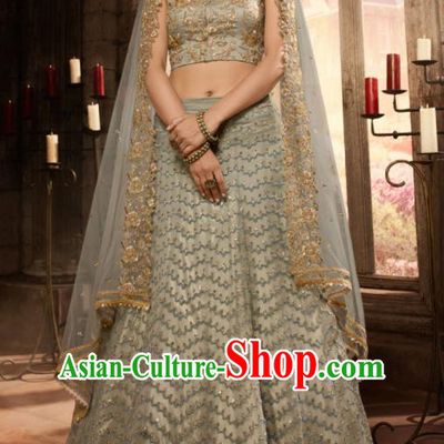 Asian Indian Bollywood Lehenga Light Blue Embroidered Dress India Traditional Costumes for Women