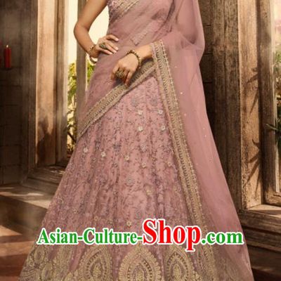 Asian Indian Bollywood Lehenga Light Purple Embroidered Dress India Traditional Costumes for Women