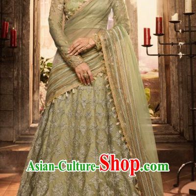 Asian Indian Bollywood Lehenga Light Green Embroidered Dress India Traditional Costumes for Women
