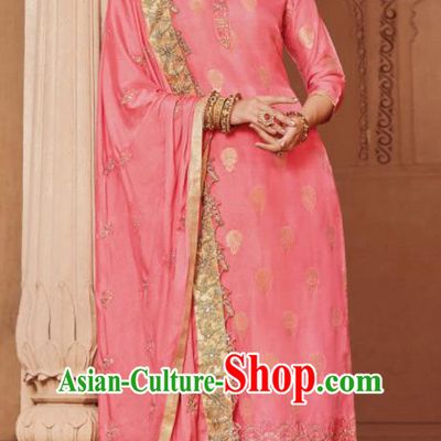 Asian Indian Punjabis Bride Rosy Blouse and Pants India Traditional Lehenga Choli Costumes Complete Set for Women