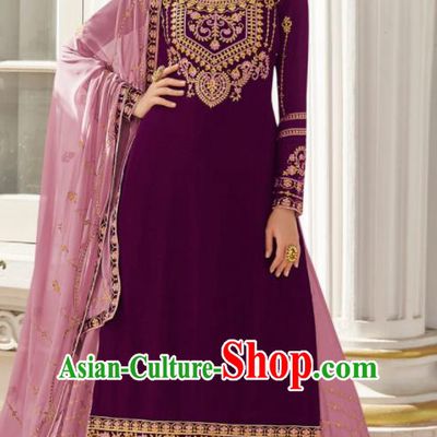 Asian Indian Bride Embroidered Purple Blouse and Skirt India Traditional Lehenga Choli Costumes Complete Set for Women