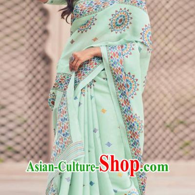 Asian Indian Court Light Green Tussar Silk Sari Dress India Traditional Bollywood Costumes for Women