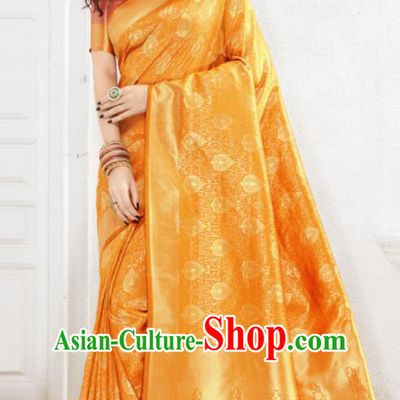 Asian Indian Court Orange Silk Sari Dress India Traditional Bollywood Costumes for Women