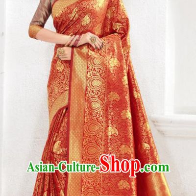 Asian Indian Court Red Silk Sari Dress India Traditional Bollywood Costumes for Women