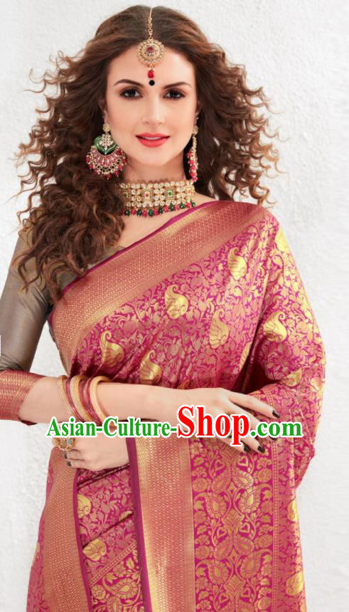 Asian Indian Court Rosy Silk Sari Dress India Traditional Bollywood Costumes for Women Asian Indian Court Rosy Silk Sari Dress India Traditional Bollywood Costumes for Women