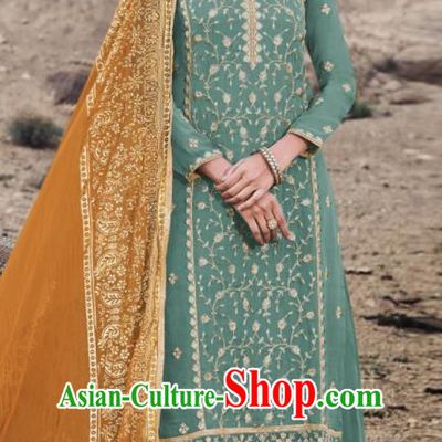 Asian Indian Punjabis Embroidered Green Georgette Dress India Traditional Lehenga Choli Costumes Complete Set for Women