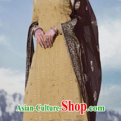 Asian Indian Punjabis Embroidered Yellow Georgette Dress India Traditional Lehenga Choli Costumes Complete Set for Women