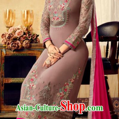 Asian Indian Punjabis Embroidered Cameo Brown Skirt and Blouse India Traditional Lehenga Choli Costumes Complete Set for Women