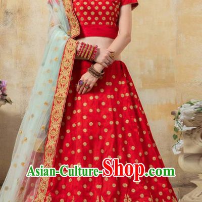 Asian Indian Bollywood Wedding Red Silk Dress India Traditional Bride Costumes for Women