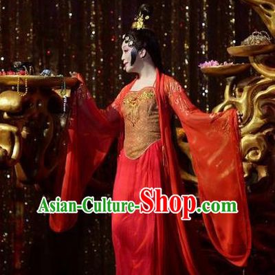 Chinese Zhaojun Chu Sai Ancient Court Princess Classical Dance Red Dress Stage Performance Costume and Headpiece for Women