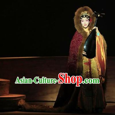 Chinese Zhaojun Chu Sai Ancient Han Dynasty Classical Dance Dress Stage Performance Costume and Headpiece for Women